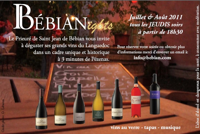 BEBIANights, soirées grands vins du Languedoc au Prieuré Saint Jean de Bébian